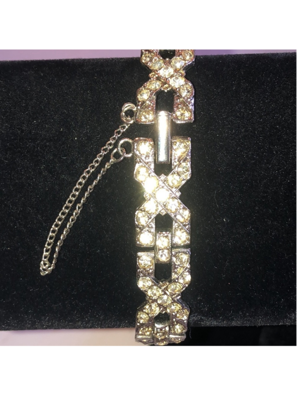 Angel Brand Signed Vintage Silver Tone Crystal Rhinestone Bracelet - Picture 4 of 9